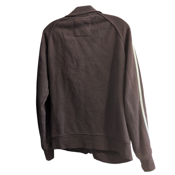 Roots Brown Fleece Jacket Medium Full Zip with Zip Pockets White Stripes - Picture 2 of 7